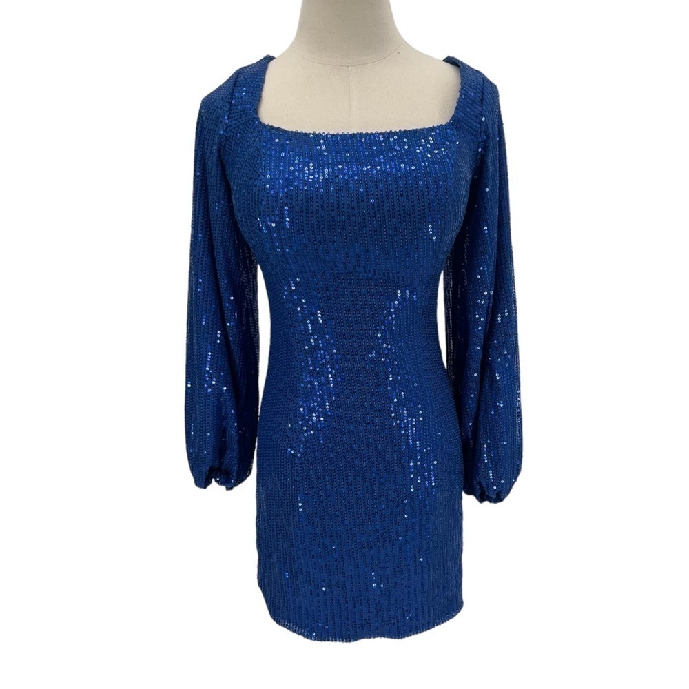 Xileiever Blue Sequin Long Sleeve Glitter Mini Dress Size 4 Women’s